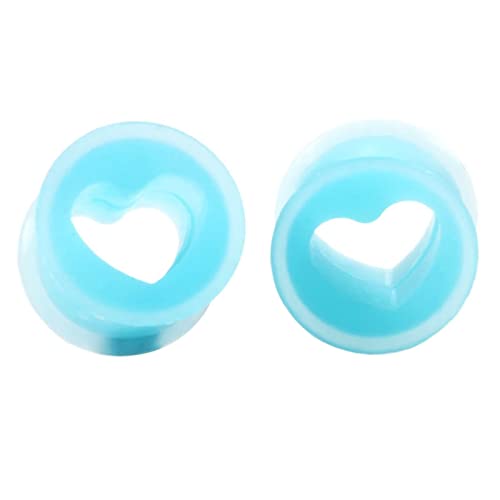 Stfery Damen Ohrringe Tunnel 10mm, 2 STK Ohr Tunnel Silikon Blau Ear Plug Tunnel Blaue Herzform von Stfery