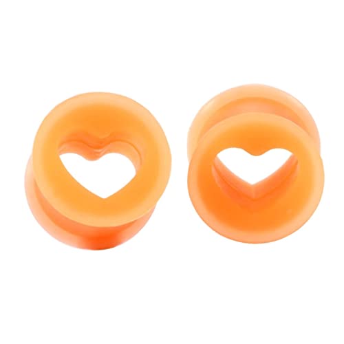 Stfery Damen Ohrringe Tunnel 4mm, 2 Stk Tunnel Ohr Silikon Orange Plug Ohrringe Damen Orange Herzform von Stfery
