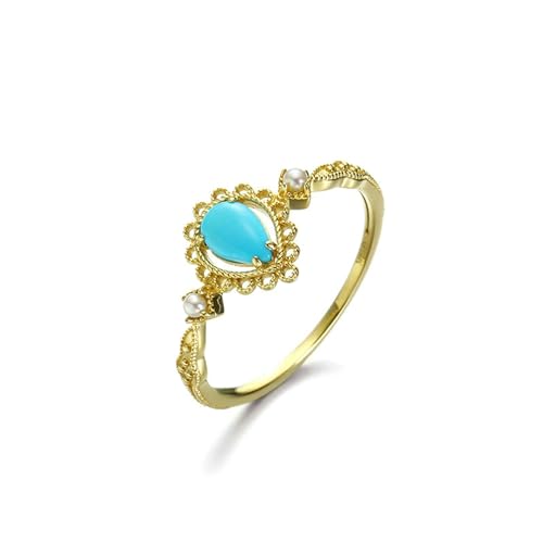 Stfery Damen Schmuck 585 Gold Ringe für Frauen Tropfen Türkis Trauringe Damen von Stfery