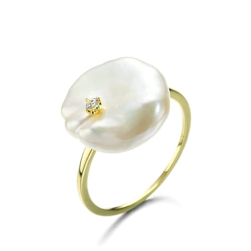 Stfery Damen Schmuck Gold 585 Echtgold Ringe für Frauen Unregelmäßig Perle Ringe für Damen von Stfery