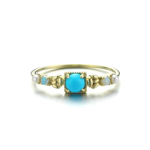 Stfery Damen Schmuck Gold 585 Ring für Frauen Rund Türkis Frauen Ring Verlobung von Stfery