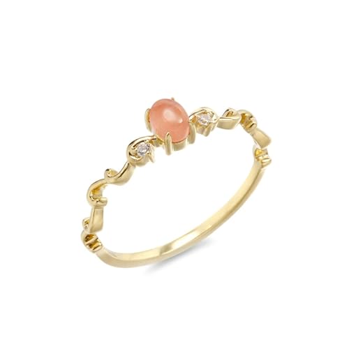 Stfery Echtgold 585 Damen Ringe für Frauen Oval Rhodochrosit Hochzeitsring Damen von Stfery