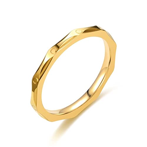 Stfery Edelstahl Ring Breit Damen 3MM geschnitzt Ring Frau Gold Band Ring Vintage zum Valentinstag, 52 (16.6) von Stfery