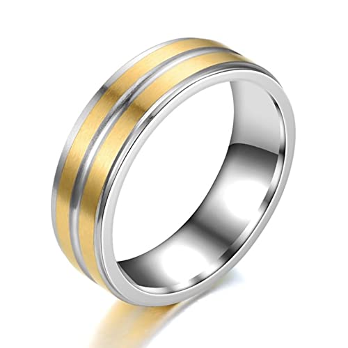 Stfery Edelstahl Ring Breit Damen 6MM mattiert Herren Ring Zeigefinger Gold-Silber Ringe Hochzeit zum Valentinstag, 67 (21.3) von Stfery