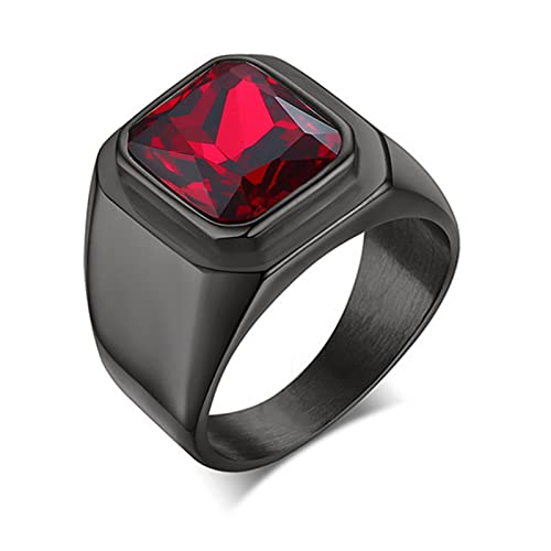 Stfery Edelstahl Ring Breit Roter Zirkon Eheringe Schwarz Ringe Verlobung zum Valentinstag, Größe 57 (18.1) von Stfery