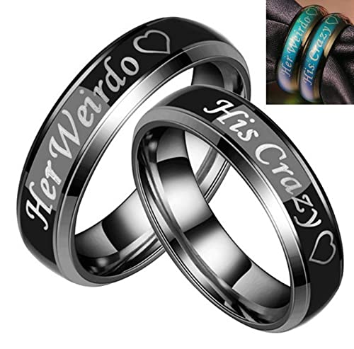 Stfery Edelstahl Ring Trauring Schriftart his Crazy Hochzeitsringe Frau Schwarz Ringe Personalisiert zum Valentinstag, 54 (17.2) von Stfery