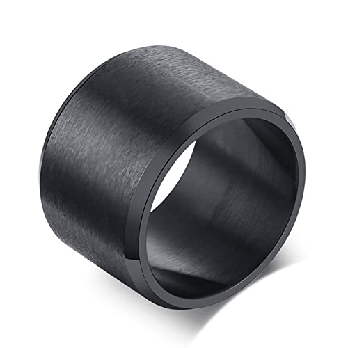 Stfery Edelstahl Ringe Männer 15MM Einfach Fidget Ring Schwarz Herren Ringe Vintage zum Valentinstag, Größe 65 (20.7) von Stfery