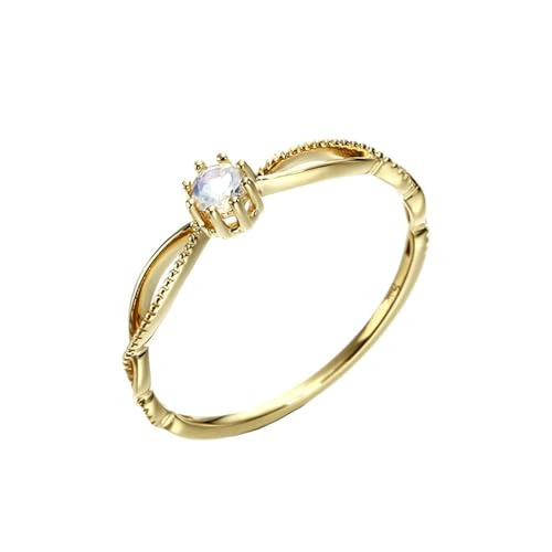 Stfery Ehering 18 Karat Gold Ring für Damen Rund Mondstein Ehering für Frauen von Stfery