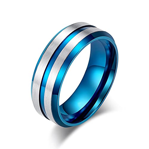 Stfery Ehering 54, Band Ring Vintage Blau 8MM Breite Doppelfase Modeschmuck Jahrestagsgeschenk für Ihn von Stfery