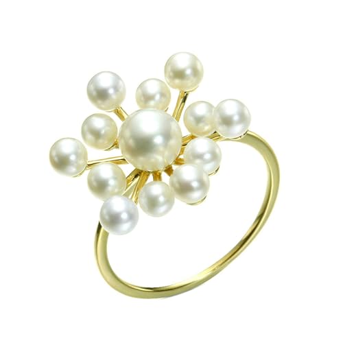 Stfery Ehering Damen Gold 585 Einzeln Ring für Damen Rund Perle Ring Damen Verlobung von Stfery