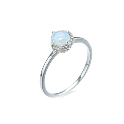Stfery Eheringe Weissgold 585 Ring für Damen Rund Geschaffener Opal Frauen Ring Verlobung von Stfery