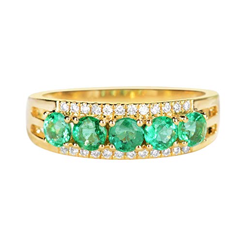 Stfery Gold 18 Karat Ring Damen, Eheringe mit Smaragd, Diamantring Echtschmuck, Gr.60 (19.1) von Stfery