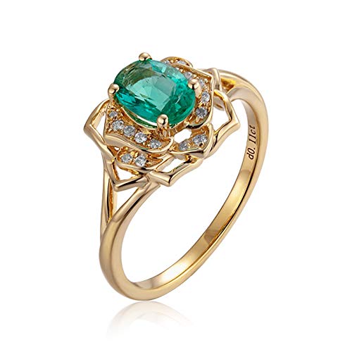 Stfery Gold 18 Karat Ring Damen, Eheringe mit Smaragd in Ovalschliff, Diamantring Echter Schmuck, Gr.52 (16.6) von Stfery