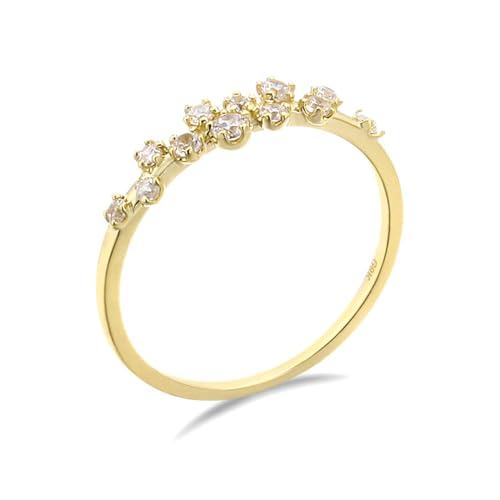 Stfery Gold Ring 18 Karat Ringe für Damen Rund Zirkonia Frauen Ring Verlobung von Stfery