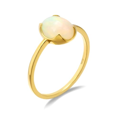 Stfery Gold Ring 18K Ring für Frauen Oval Opal Ring Damen Verlobungsring von Stfery