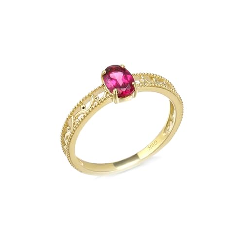 Stfery Gold Ring Damen 750 Echt Ringe für Frauen Oval Granat Bandring Damen von Stfery