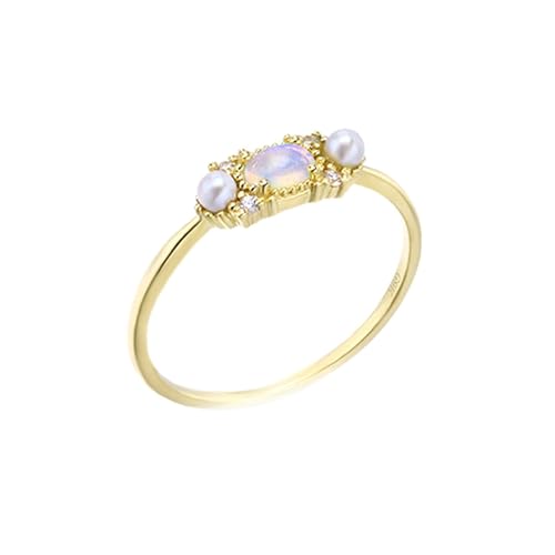 Stfery Goldring 750 Damen Ringe für Frauen Oval Opal Trauring Damen von Stfery