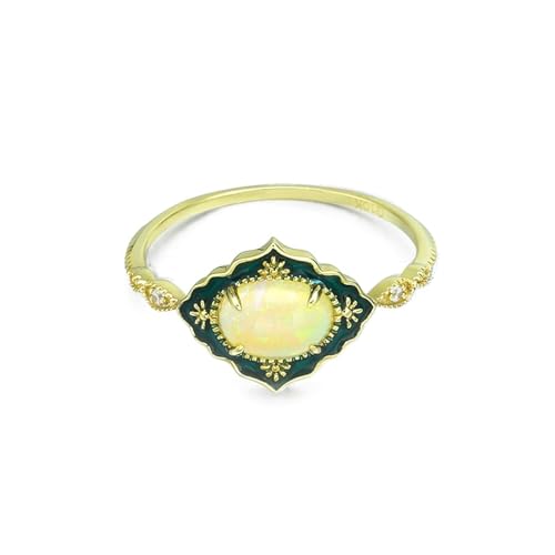 Stfery Goldring 750 Echtgold Ring für Frauen Oval Opal Ring Damen Verlobung von Stfery