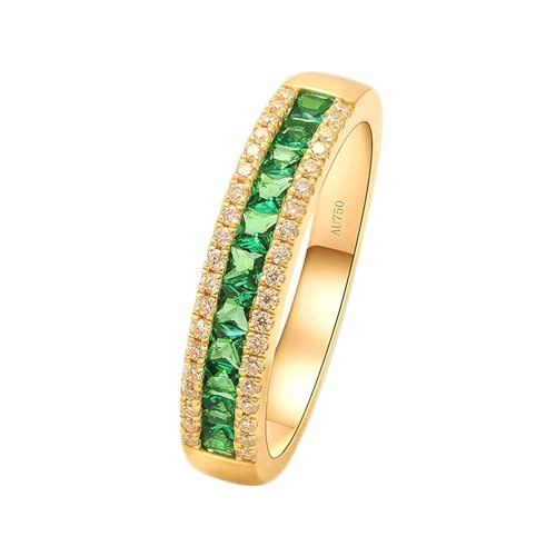 Stfery Goldring Damen 750 Echtgold Ring für Frauen Quadrat Geschaffener Smaragd Ehering für Frauen von Stfery