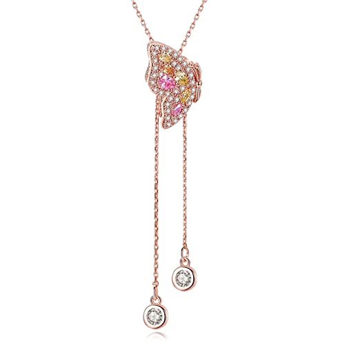 Stfery Halskette Frau Geschenk, Schmetterling Kette Rose Vergoldet Roségold Zirkonia 76CM Frauen Schmuck Geschenke von Stfery