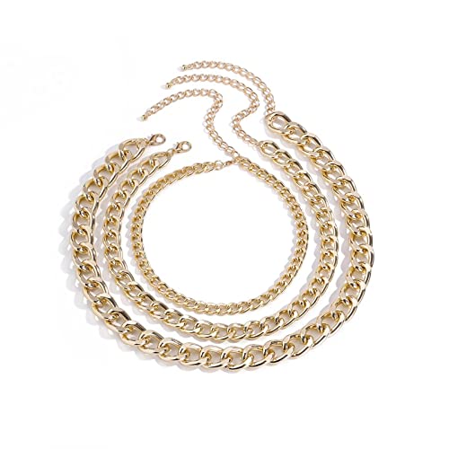 Stfery Layer Kette Gold Damen, Halskette 40 cm Vergoldet Bordsteinkette Frauen Schmuck Beste Freundin Geschenke von Stfery