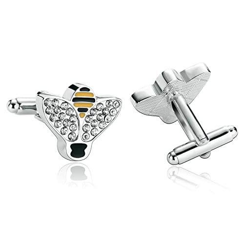 Stfery Manschettenknöpfe Herren Offizier, Manchettenknoepfe Titan Weiß Edelstahl Cufflinks Biene Schmuck Zirkonia Geschenk von Stfery