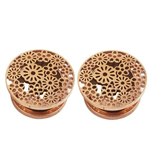 Stfery Ohr Plug 10mm, 2 Pcs Ohr Plug Edelstahl Roségold Matt Blume Muster Tunnel Ohrringe Herren von Stfery