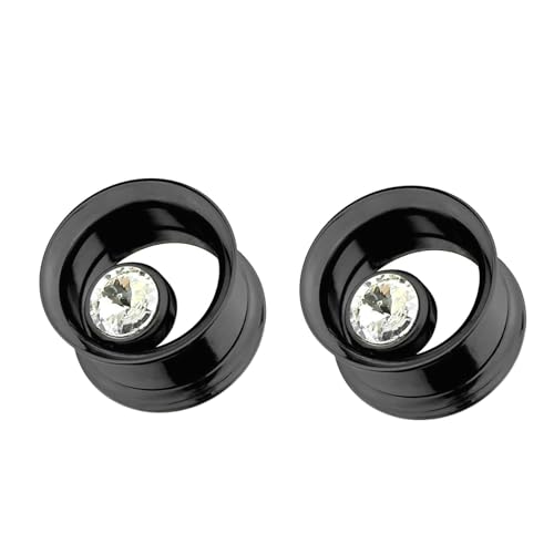 Stfery Ohr Plug 12mm, 2 Pcs Flesh Tunnel Titan Schwarz Mit Zirkonia Ohr Plug Männer von Stfery