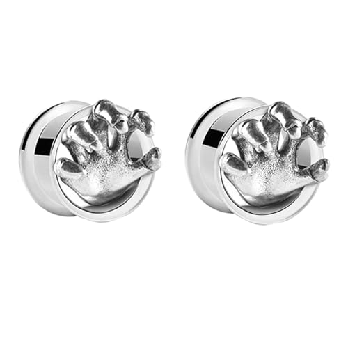 Stfery Ohr Plug 14mm, 2 Pcs Tunnel Chirurgenstahl Silber Gotischer Stil Hand Tunnel Ohrringe Herren von Stfery