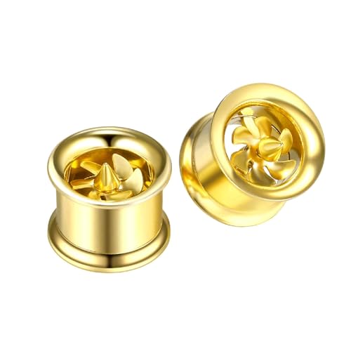 Stfery Ohr Plug 18mm, 2 Pcs Chirurgenstahl Plug Gold Mit Gold Windmühle Plug Ohrringe Damen von Stfery