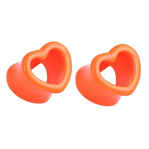 Stfery Ohr Plug Herren 4mm, 2 Stk Flesh Tunnel Acryl Orange Plug Ohrringe Damen Orange Herzform von Stfery