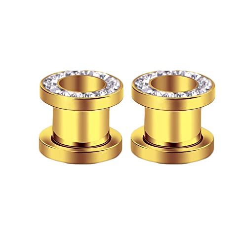 Stfery Ohr Plug Männer 4mm, 2 Stk Flesh Tunnel Stahl Gold Ohrringe Herren Tunnel Gold Reifen Mit Zirkon von Stfery