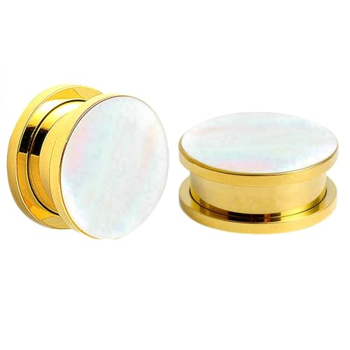 Stfery Ohr Tunnel 14mm, 2 Stk Plugs Edelstahl Gold Mit Muschel Muster Tunnel Ohrringe Herren von Stfery