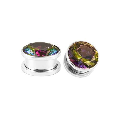 Stfery Ohr Tunnel 25mm, 2 Stk Tunnel Chirurgenstahl Silber Mit Bunt Zirkonia Ohrringe Plugs Männer von Stfery