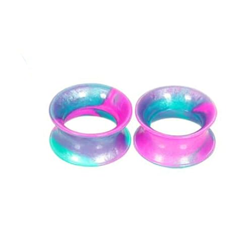 Stfery Ohr Tunnel 6mm, 2 Stk Ohr Tunnel Silikon Rosa Grün Rosa Und Grün Reifen Ohrringe Plugs Damen von Stfery