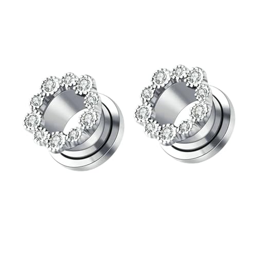 Stfery Ohr Tunnel 8mm, 2 Stk Edelstahl Ohr Plugs Silber Rund Mit Zirkonia Ohrringe Herren Tunnel von Stfery