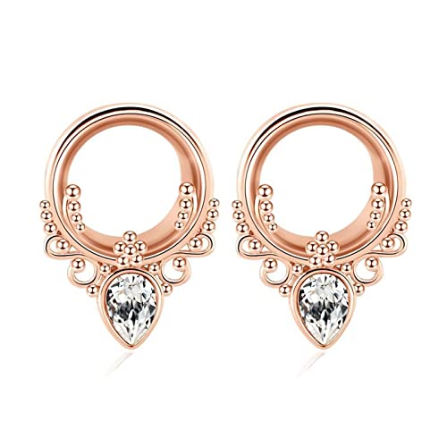 Stfery Ohrringe Herren Tunnel 14mm, 2 Stk Edelstahl Ohr Plugs Roségold Ohr Plug Flesh Tunnel Mit Filigranem Rand Und Zirkon von Stfery
