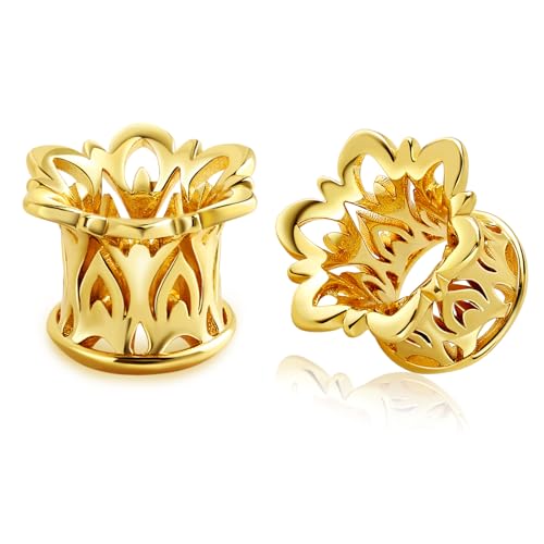 Stfery Ohrtunnel 14mm, Plug Ohr Gold Ausgehöhlte Blume Paar Tunnel Schmuck Punk Cool für Damen Herren von Stfery