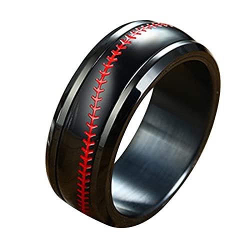 Stfery Partnerringe Edelstahl Breit Baseball Textur drehbar Herren Ring Breit Schwarz Verlobung Ringe Paar zum Jahrestag, Größe 60 (19.1) von Stfery