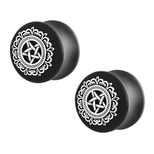 Stfery Plugs 10mm, 2 Stück Flesh Tunnel Stahl Schwarz Vintage Blume Stern Muster Ohr Plug Herren von Stfery