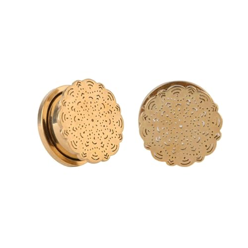 Stfery Plugs 10mm, 2 Stück Flesh Tunnel Titan Gold Mit Blume Muster Tunnel Ohrringe Herren von Stfery