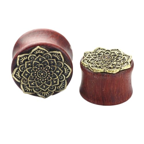 Stfery Plugs 12mm, 2 Stück Tunnel Aus Holz Rot Braun Vintage Blume Muster Ohr Plug Männer von Stfery