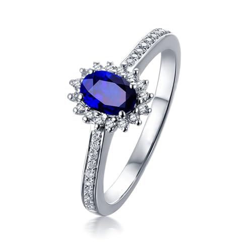 Stfery Ring 18 Karat Au750 Weißgold Damen, Klassiker Eheringe mit Saphir in Ovalschliff, Diamantring Echtschmuck, Gr.51 (16.2) von Stfery