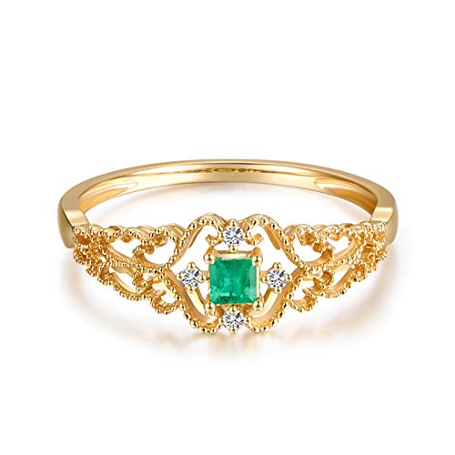 Stfery Ring 18 Karat Gold Damen, Verlobungsring mit Smaragd in Quadratschliff, Diamantring Echt Gold, Gr.58 (18.5) von Stfery