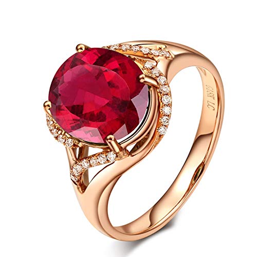 Stfery Ring 18 Karat Rosegold Damen, Trauringe mit Turmalin Rot in Ovalschliff, Diamantring Echt Gold, Gr.66 (21.0) von Stfery