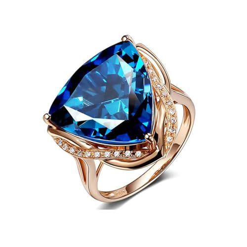 Stfery Ring 18 Karat Rotgold Damen, Verlobungsring mit Topas Blau in Triangelschliff, Diamantring Echtschmuck, Gr.58 (18.5) von Stfery