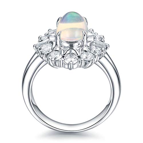 Stfery Ring 18 Karat Weiß Gold Damen, Eheringe mit Opal Weiß in Ovalschliff, Ringe Echter Schmuck, Gr.70 (22.3) von Stfery