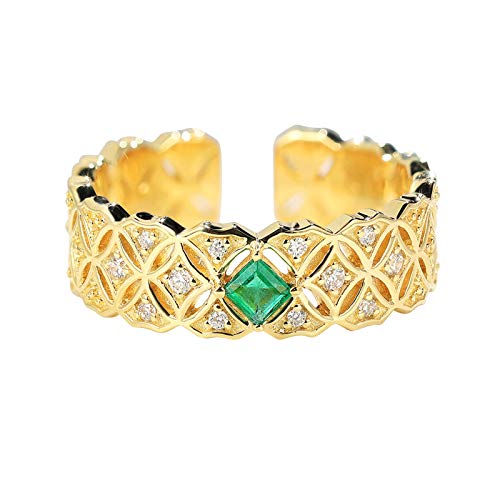 Stfery Ring 18K Gelbgold Damen, Eheringe mit Smaragd in Quadratschliff, Diamantring Echtschmuck, Gr.47 (15.0) von Stfery