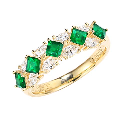 Stfery Ring 18K Gelbgold Damen, Trauringe mit Smaragd in Quadratschliff, Diamantring Echt Gold Schmuck, Gr.49 (15.6) von Stfery