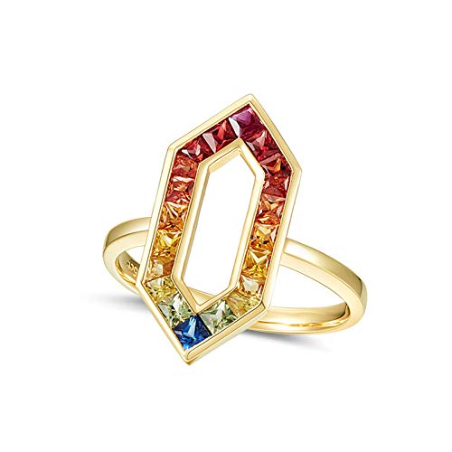 Stfery Ring 18K Gold Damen, Eheringe mit Farbenfroher Saphir in Quadratschliff, Ringe Echt Gold Schmuck, Gr.54 (17.2) von Stfery